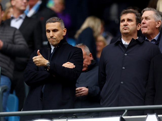 Manchester City chairman Khaldoon Al Mubarak and chief executive Ferran Soriano in the stands before the match on May 4, 2024
