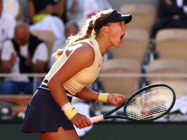 Mirra Andreeva reacts at the French Open on June 5, 2024