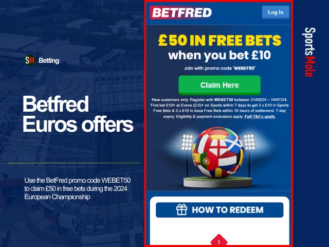 Betfred Euro Offer: Bet £10, Get £50 with the promo code WEBET50