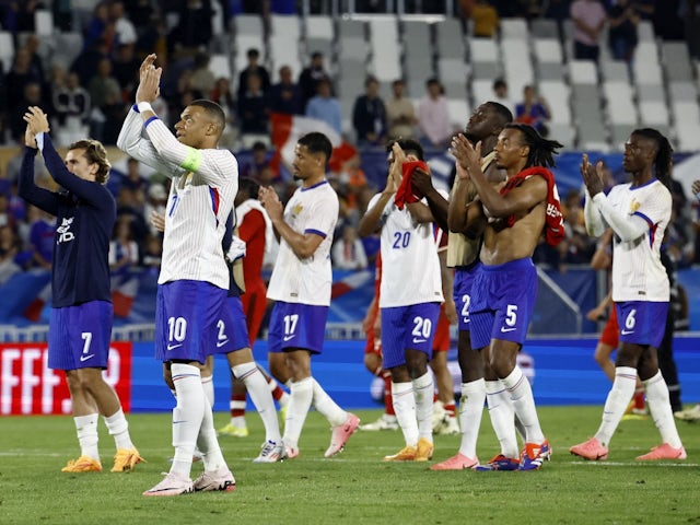 France's Kylian Mbappe applauds fans after the match on June 9, 2024