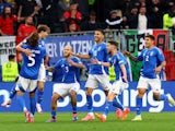 Italy's Nicolo Barella celebrates scoring against Albania on June 15, 2024