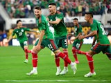 Mexico's Santiago Gimenez celebrates scoring his goal with teammates on July 16, 2023