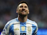 Argentina captain Lionel Messi reacts to a chanced missed at the 2024 Copa America against Canada