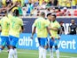 Rodrygo celebrates scoring for Brazil in  friendly versus the USA in June 2024