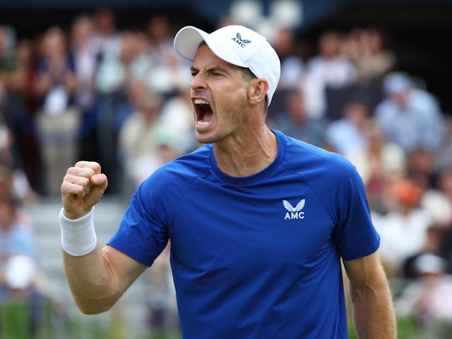 Andy Murray during win at Queen's on June 18, 2024.