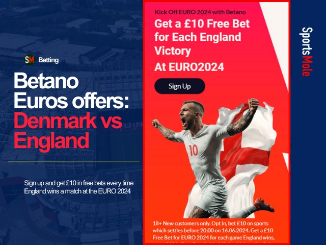 Betano Euro offers - Get £30 In Free Bets on England vs Denmark