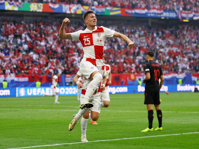 Croatia celebrate Albania own goal at Euro 2024 on June 19, 2024.