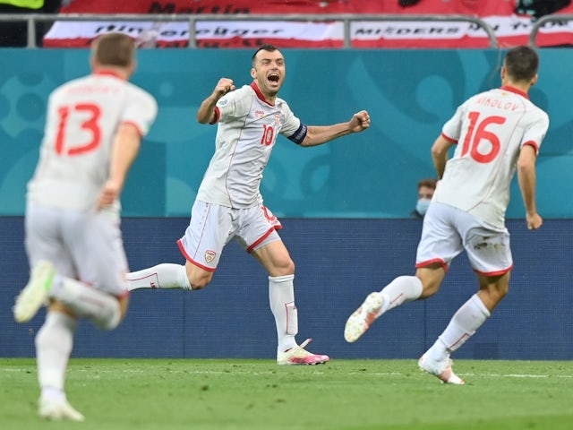 North Macedonia's Goran Pandev celebrates scoring their first goal at Euro 2020