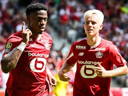 Jonathan DAVID of Lille celebrate his goal with Hakon ARNAR HARALDSSON of Lille on June 18, 2024