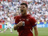 Serbia's Luka Jovic celebrates scoring their first goal on June 20, 2024