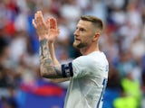 Slovakia's Milan Skriniar applauds fans after the match on June 17, 2024