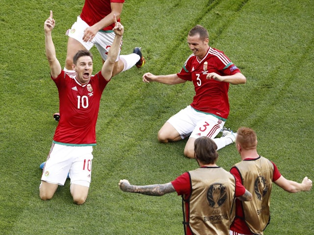 Hungary's Zoltan Gera celebrates after scoring their first goal at Euro 2024