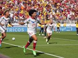 Venezuela forward Eduardo Bello celebrates his goal in their opening match at the 2024 Copa America