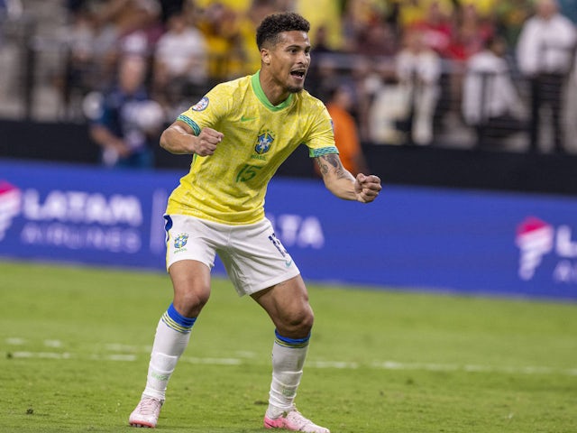 Joao Gomes reacts to a Brazil goal on June 28, 2024 at the Copa America