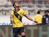 Kendry Paez of Ecuador reacts after missing a scoring opporutnity at the 2024 Copa America