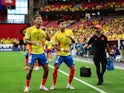  Luis Diaz and Richard Rios celebrate a goal by Colombia on June 26, 2024 at the Copa America