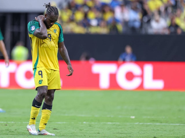 Michail Antonio walks off dejected after Jamaica lost to Ecuador at the 2024 Copa America