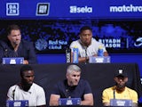 Anthony Joshua, Liam Smith, Tyler Denny and Anthony Cacare at a press conference on June 26, 2024.