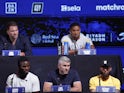 Anthony Joshua, Liam Smith, Tyler Denny and Anthony Cacare at a press conference on June 26, 2024.