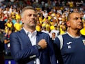 Romania coach Edward Iordanescu during the national anthems before the match on June 26, 2024