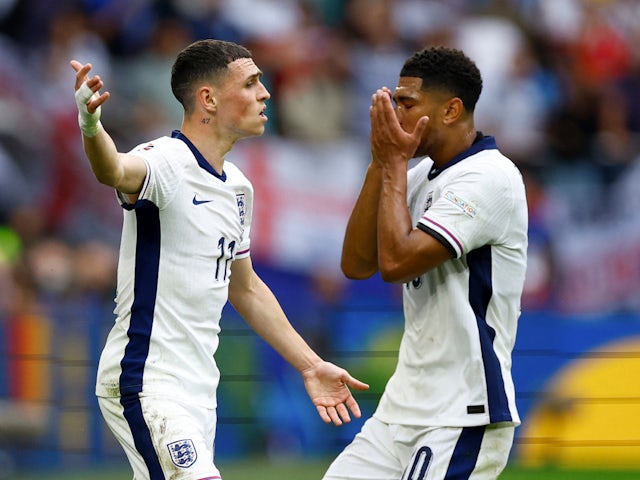 England's Phil Foden and Jude Bellingham react on June 30, 2024