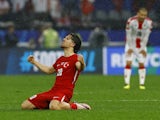 Turkey's Ferdi Kadioglu celebrates after Kerem Akturkoglu scores their third goal on June 18, 2024