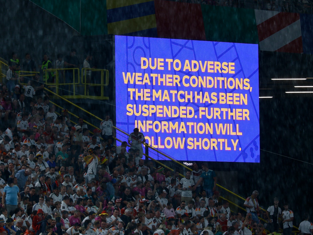 Germany's Euro 2024 last-16 clash with Denmark halted due to thunderstorm
