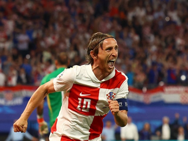 Croatia's Luka Modric celebrates scoring their first goal on June 24, 2024