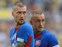 Slovakian national team and Stanislav Lobotka 22, Slovakian national team look over their shoulders on June 26, 2024