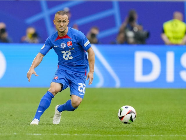 Stanislav Lobotka (Slovakia) controls the ball,  on June 26, 2024