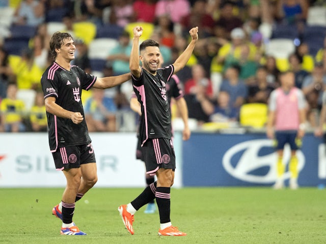 Jordi alba celebrates scoring for Inter Miami on June 29, 2024
