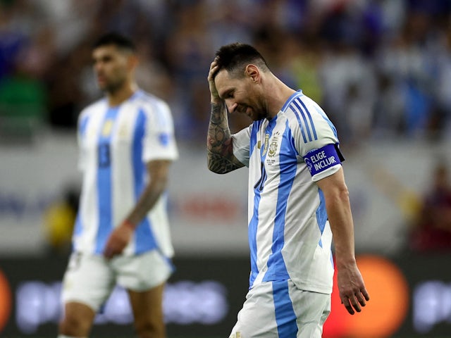  Lionel Messi reacts after missing his penalty for Argentina at the Copa America on July 4, 2024