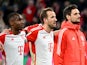 Bayern Munich's Harry Kane, Mathys Tel and Sven Ulreich celebrate after the match on February 24, 2024