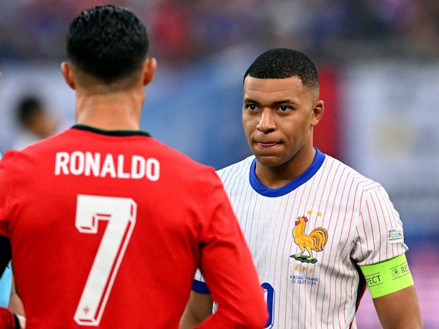 Portugal's Cristiano Ronaldo and France's Kylian Mbappe on July 5, 2024