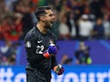 Portugal's Diogo Costa celebrates after saving a penalty during the shoot-out on July 1, 2024
