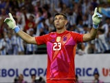 Argentina's Emiliano Martinez reacts during the penalty shootout on July 4, 2024