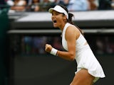 Emma Raducanu reacts at Wimbledon on July 3, 2024