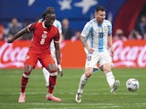 Canada's Ismael Kone and Argentina's Lionel Messi in action at Copa America on June 21, 2024.