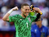 England's Jordan Pickford celebrates on July 6, 2024