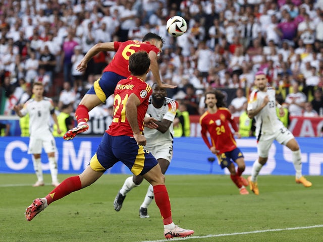 Spain's Mikel Merino scores their second goal  on July 5, 2024