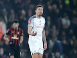 Swansea City's Nathan Wood looks dejected after AFC Bournemouth's Dominic Solanke scores their fifth goal on January 25, 2024