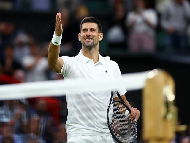 Novak Djokovic reacts at Wimbledon on July 6, 2024
