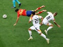 Spain's Pedri in action with Germany's Toni Kroos  on July 5, 2024