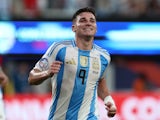 Argentina's Julian Alvarez celebrates scoring their first goal on July 9, 2024