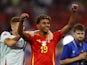 Spain's Lamine Yamal celebrates after the match on July 9, 2024