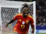 Spain's Nico Williams celebrates scoring against England on July 14, 2024