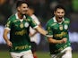 Palmeiras' Raphael Veiga celebrates scoring their second goal on July 12, 2024