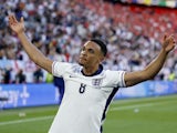 England's Trent Alexander-Arnold celebrates after winning the penalty shootout on July 6, 2024
