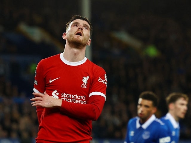 Liverpool's Andrew Robertson reacts in April 2024