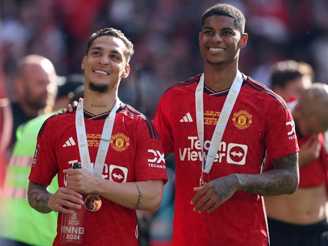 Manchester United's Antony and Marcus Rashford pictured in May 2024